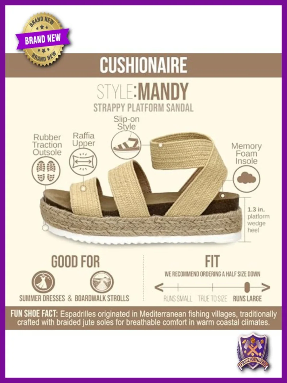 Cushioned Espadrille Platform Sandals with Low Wedge Heel